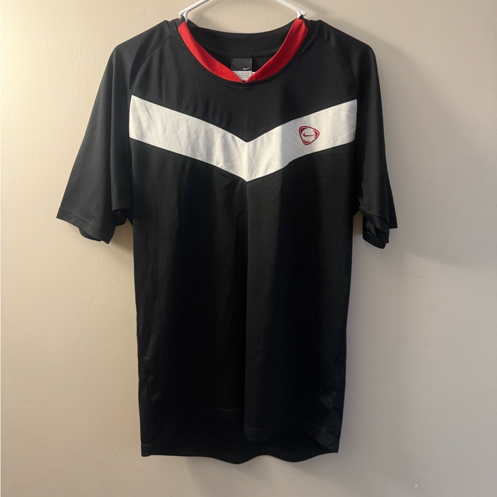 Nike Y2K Black and White Men's Jersey with Red Accents